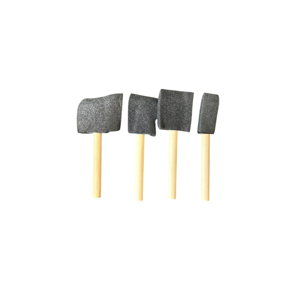 4 Foam Sponge Paint Brushes Wood Handle Craft Stencil DIY Acrylic Varnish Set